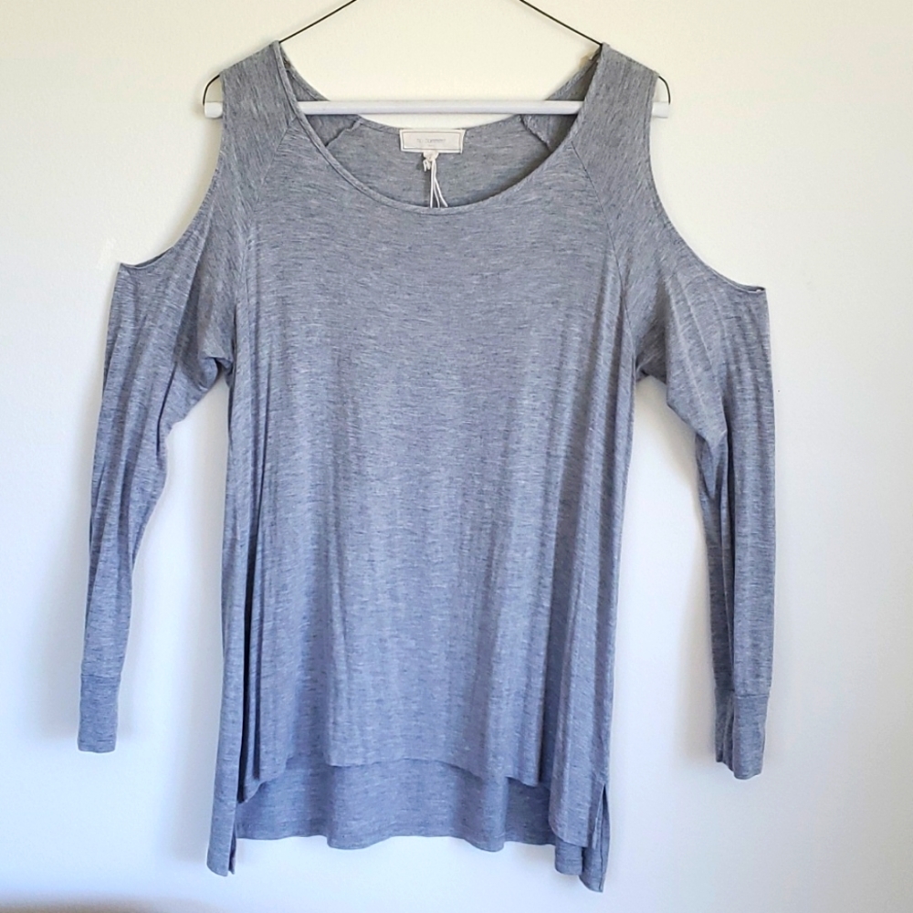 Grey long sleeve open shoulder tee shirt